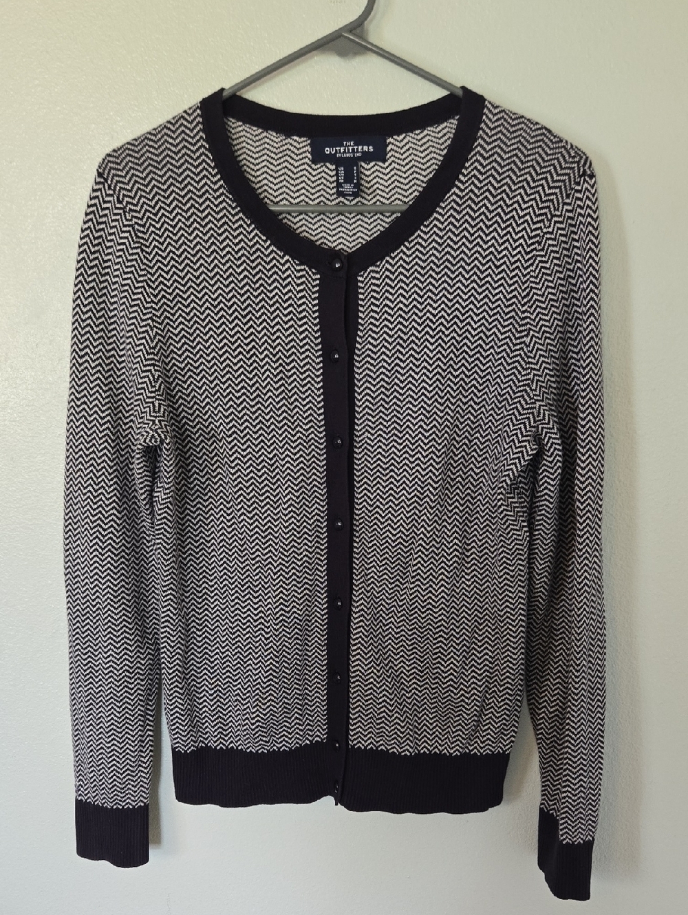 The Outfitters By Land End | Navy Chevron Cotton Button Cardigan Sweater Size S - Picture 1 of 9